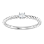 14K White 3 mm Natural White Sapphire Solitaire Rope Ring