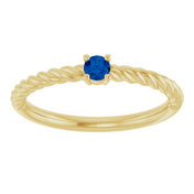 14K Yellow 3 mm Natural Blue Sapphire Solitaire Rope Ring