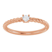 14K Rose 3 mm Natural White Sapphire Solitaire Rope Ring