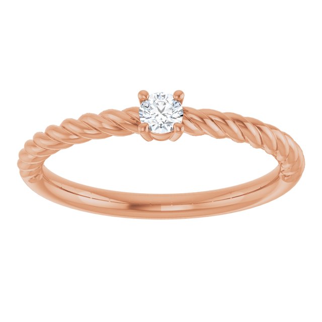 14K Rose 3 mm Natural White Sapphire Solitaire Rope Ring