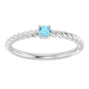 Platinum 3 mm Natural Aquamarine Solitaire Rope Ring