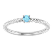 Platinum 3 mm Natural Aquamarine Solitaire Rope Ring