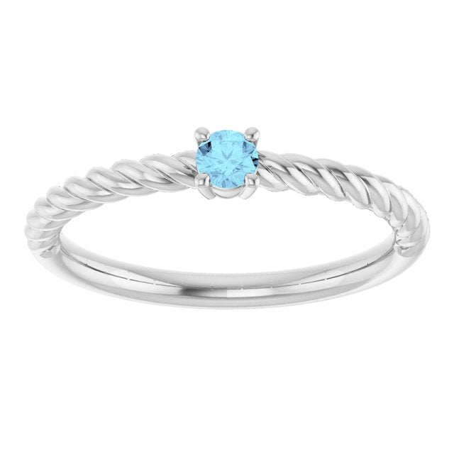 Platinum 3 mm Natural Aquamarine Solitaire Rope Ring
