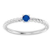 14K White 3 mm Natural Blue Sapphire Solitaire Rope Ring