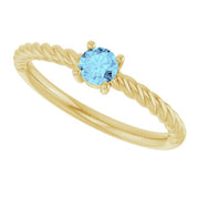 14K Yellow 4 mm Natural Aquamarine Solitaire Rope Ring