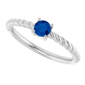 Sterling Silver 4 mm Natural Blue Sapphire Solitaire Rope Ring