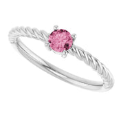 Platinum 4 mm Natural Pink Tourmaline Solitaire Rope Ring