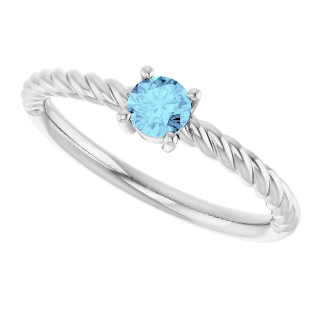 Platinum 4 mm Natural Aquamarine Solitaire Rope Ring
