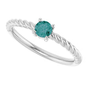 14K White 4 mm Lab-Grown Alexandrite Solitaire Rope Ring
