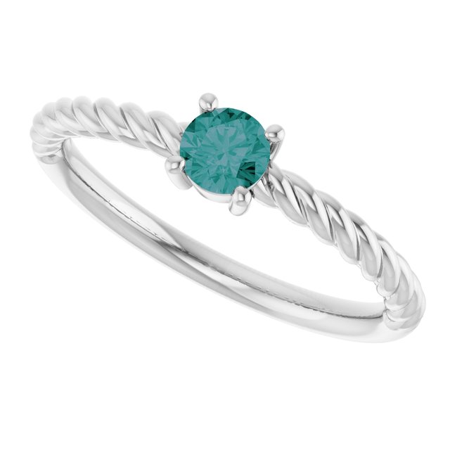 14K White 4 mm Lab-Grown Alexandrite Solitaire Rope Ring