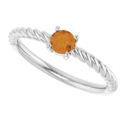 Platinum 4 mm Natural Citrine Solitaire Rope Ring