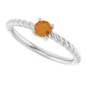 Platinum 4 mm Natural Citrine Solitaire Rope Ring