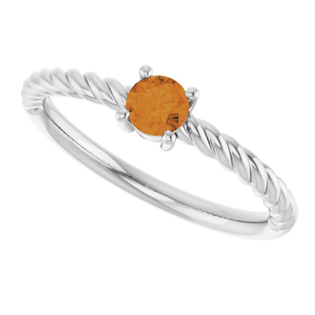 Platinum 4 mm Natural Citrine Solitaire Rope Ring