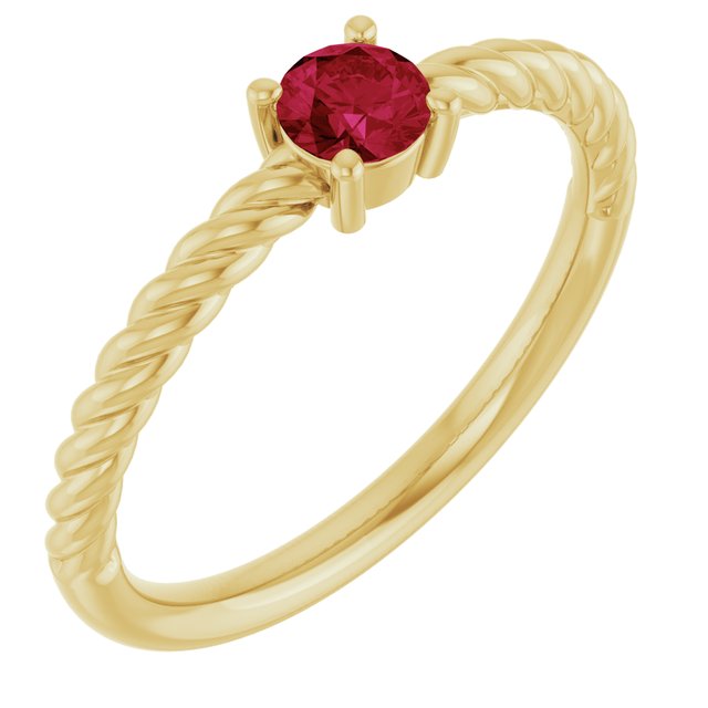 14K Yellow 4 mm Natural Ruby Solitaire Rope Ring