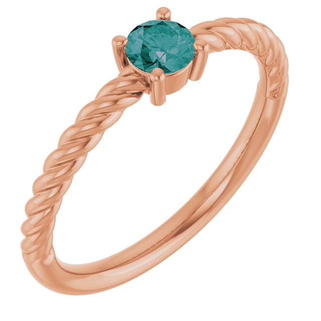 14K Rose 4 mm Lab-Grown Alexandrite Solitaire Rope Ring