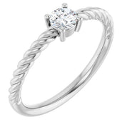 Platinum 4 mm Natural White Sapphire Solitaire Rope Ring