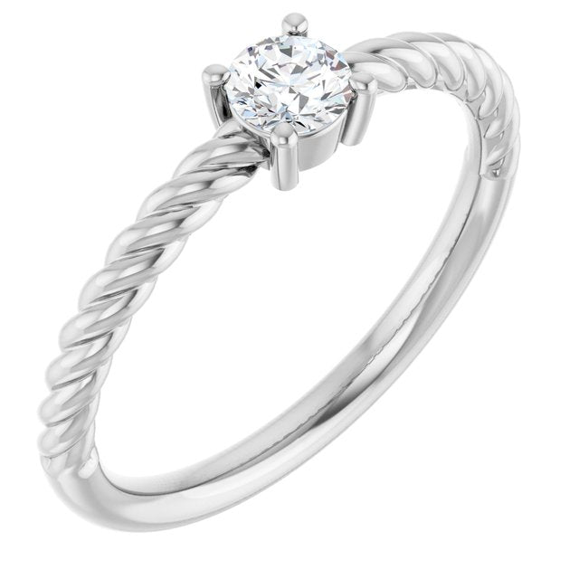 Platinum 4 mm Natural White Sapphire Solitaire Rope Ring