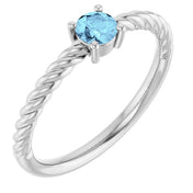 Platinum 4 mm Natural Aquamarine Solitaire Rope Ring