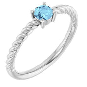 Platinum 4 mm Natural Aquamarine Solitaire Rope Ring