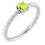Platinum 4 mm Natural Peridot Solitaire Rope Ring