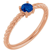 14K Rose 4 mm Natural Blue Sapphire Solitaire Rope Ring
