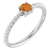 Platinum 4 mm Natural Citrine Solitaire Rope Ring