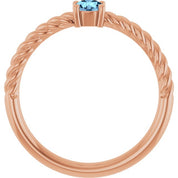 14K Rose 4 mm Natural Aquamarine Solitaire Rope Ring