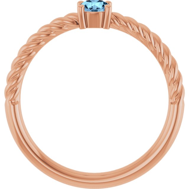 14K Rose 4 mm Natural Aquamarine Solitaire Rope Ring