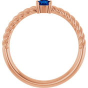 14K Rose 4 mm Lab-Grown Blue Sapphire Solitaire Rope Ring