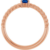 14K Rose 4 mm Lab-Grown Blue Sapphire Solitaire Rope Ring
