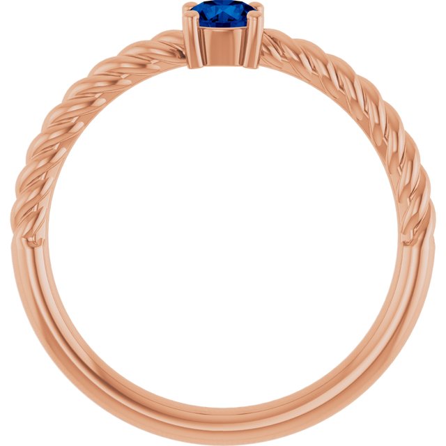 14K Rose 4 mm Lab-Grown Blue Sapphire Solitaire Rope Ring