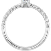 Sterling Silver 4 mm Natural White Sapphire Solitaire Rope Ring