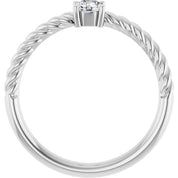 Platinum 4 mm Natural White Sapphire Solitaire Rope Ring