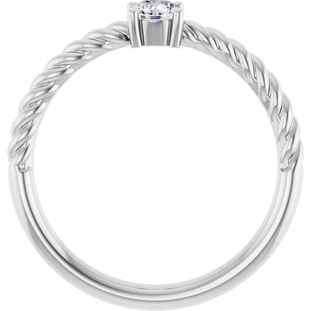 Platinum 4 mm Natural White Sapphire Solitaire Rope Ring