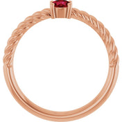 14K Rose 4 mm Lab-Grown Ruby Solitaire Rope Ring