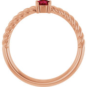 14K Rose 4 mm Lab-Grown Ruby Solitaire Rope Ring