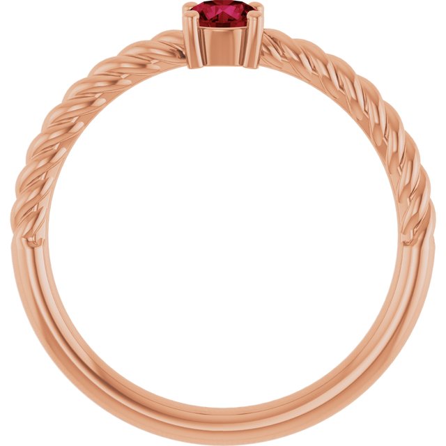 14K Rose 4 mm Lab-Grown Ruby Solitaire Rope Ring