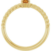 14K Yellow 4 mm Natural Citrine Solitaire Rope Ring