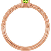 14K Rose 4 mm Natural Peridot Solitaire Rope Ring
