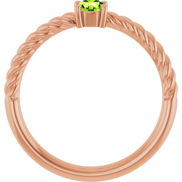 14K Rose 4 mm Natural Peridot Solitaire Rope Ring