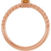 14K Rose 4 mm Natural Citrine Solitaire Rope Ring