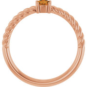 14K Rose 4 mm Natural Citrine Solitaire Rope Ring