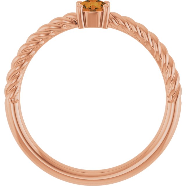 14K Rose 4 mm Natural Citrine Solitaire Rope Ring
