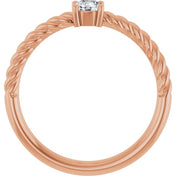 14K Rose 4 mm Natural White Sapphire Solitaire Rope Ring
