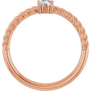 14K Rose 4 mm Natural White Sapphire Solitaire Rope Ring