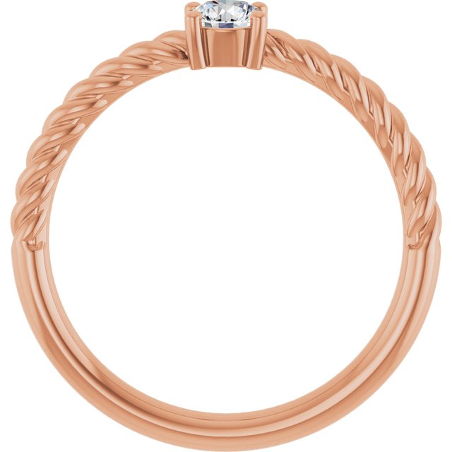 14K Rose 4 mm Natural White Sapphire Solitaire Rope Ring
