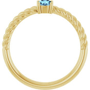 14K Yellow 4 mm Natural Aquamarine Solitaire Rope Ring