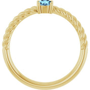 14K Yellow 4 mm Natural Aquamarine Solitaire Rope Ring