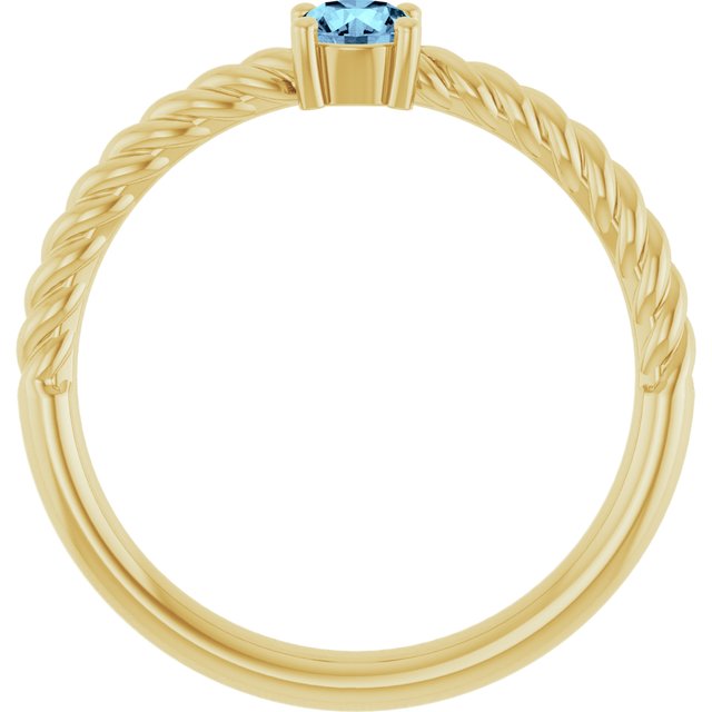 14K Yellow 4 mm Natural Aquamarine Solitaire Rope Ring