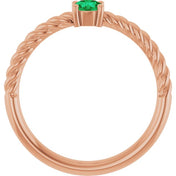 14K Rose 4 mm Lab-Grown Emerald Solitaire Rope Ring